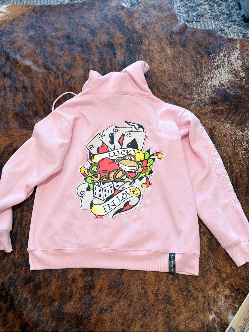 Bobby Jack  Original Pink Zip Up Hoodie Lucky In Love Retro Y2k  Medium Monkey